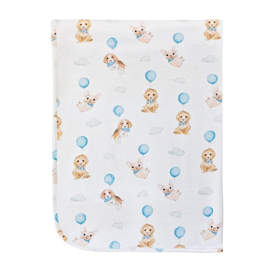 Cute Puppies Blue Receiving Blanket - Pima Cotton