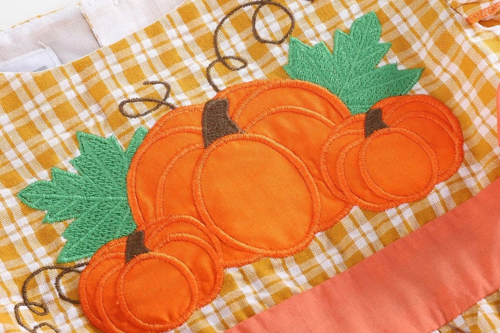 Orange Gingham Pumpkin Bubble Romper: 6-12M