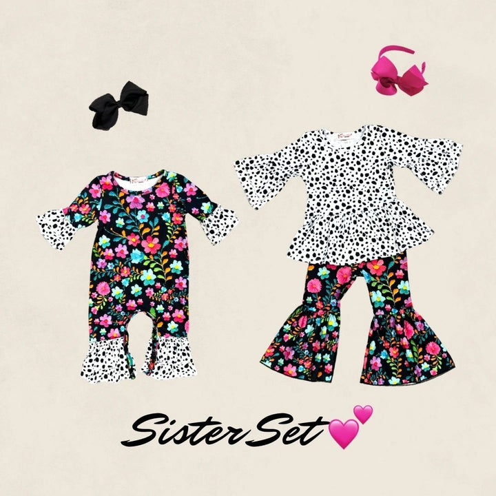 Black Floral Polka Dot Pant Set - 3T