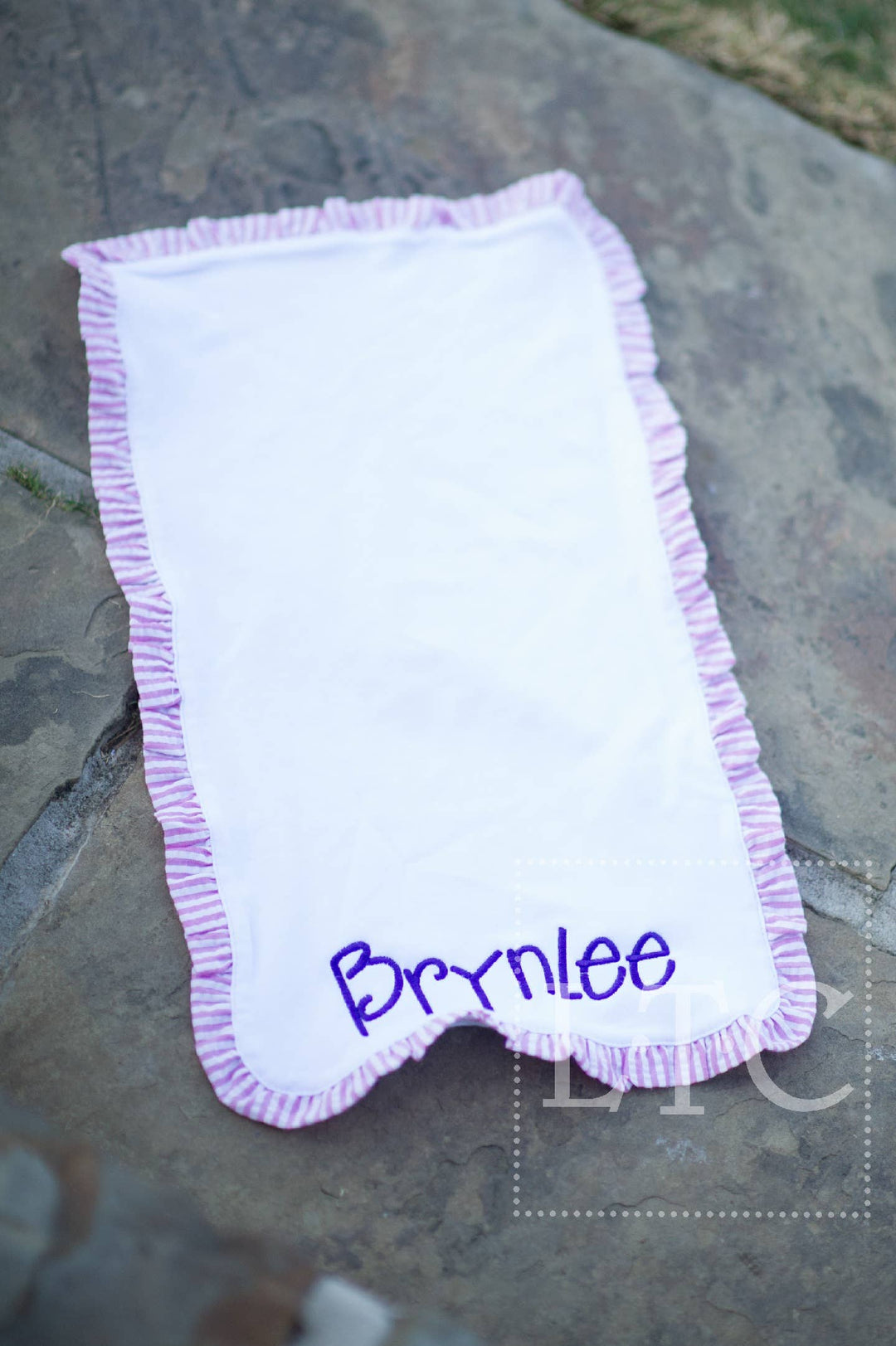 Love That Cotton - Seersucker Trimmed Burp Cloth -Pink Trim