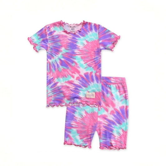 Tie Dyed Purple/Pink Short Sleeve Sleepwear Pajamas - 3T