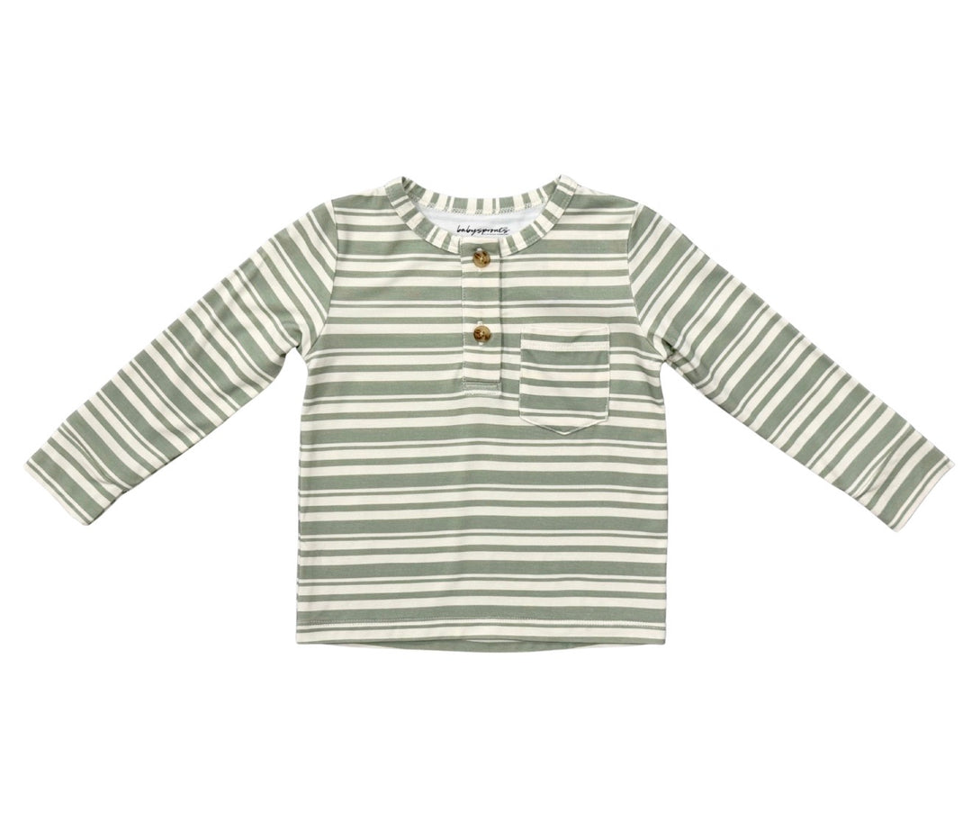 Boys L/S Henley Shirt | Sage Stripe