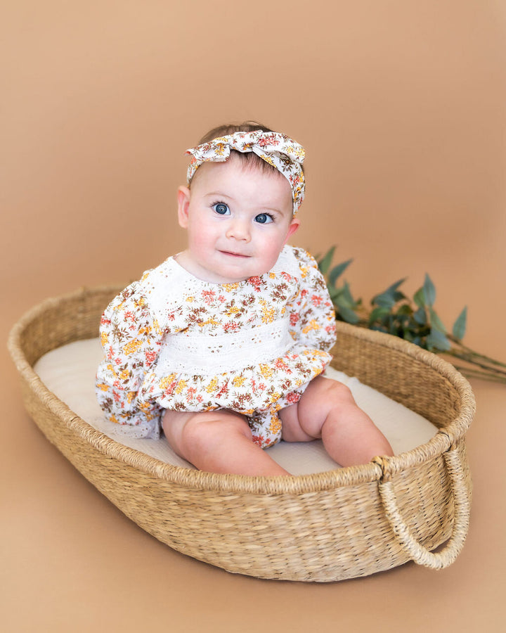 Florecita Floral Baby Romper & Headband Set (Organic Cotton): 0-3M