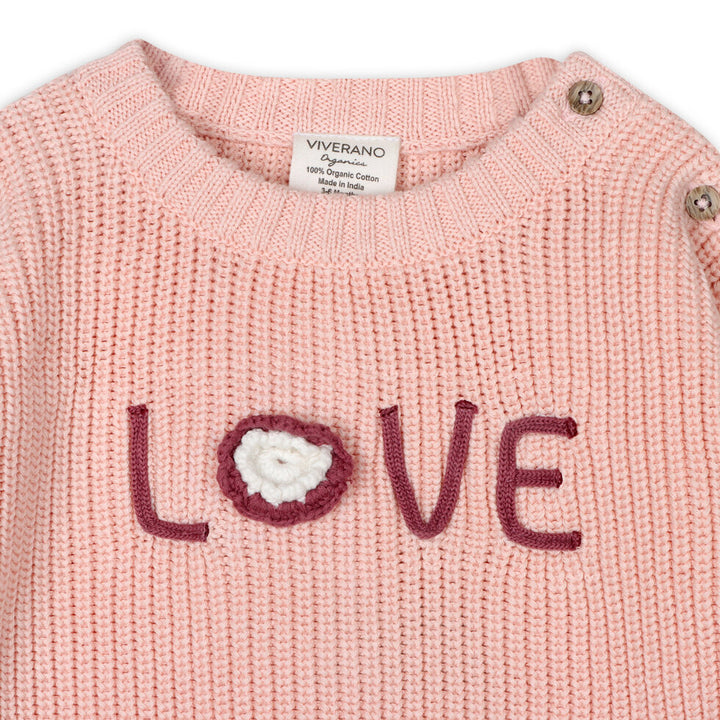 LOVE Embroidered Sweater Knit Baby Pullover (Organic Cotton)