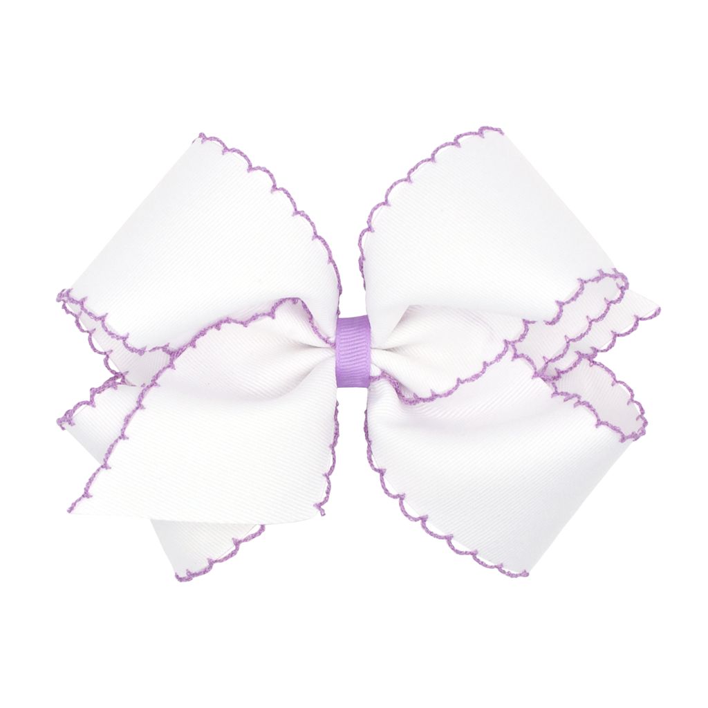 King Moonstitch Grosgrain Hair Bow with Contrasting Wrap - White/Orchid