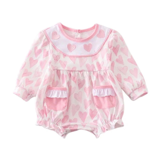 Pink Valentine’s Day Embroidered Infant Bubble: 12M, 18M, 24M