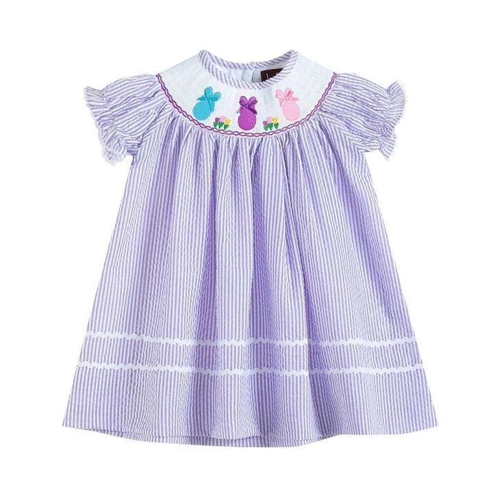 Lavender Seersucker Bunny Smocked Bishop Dress