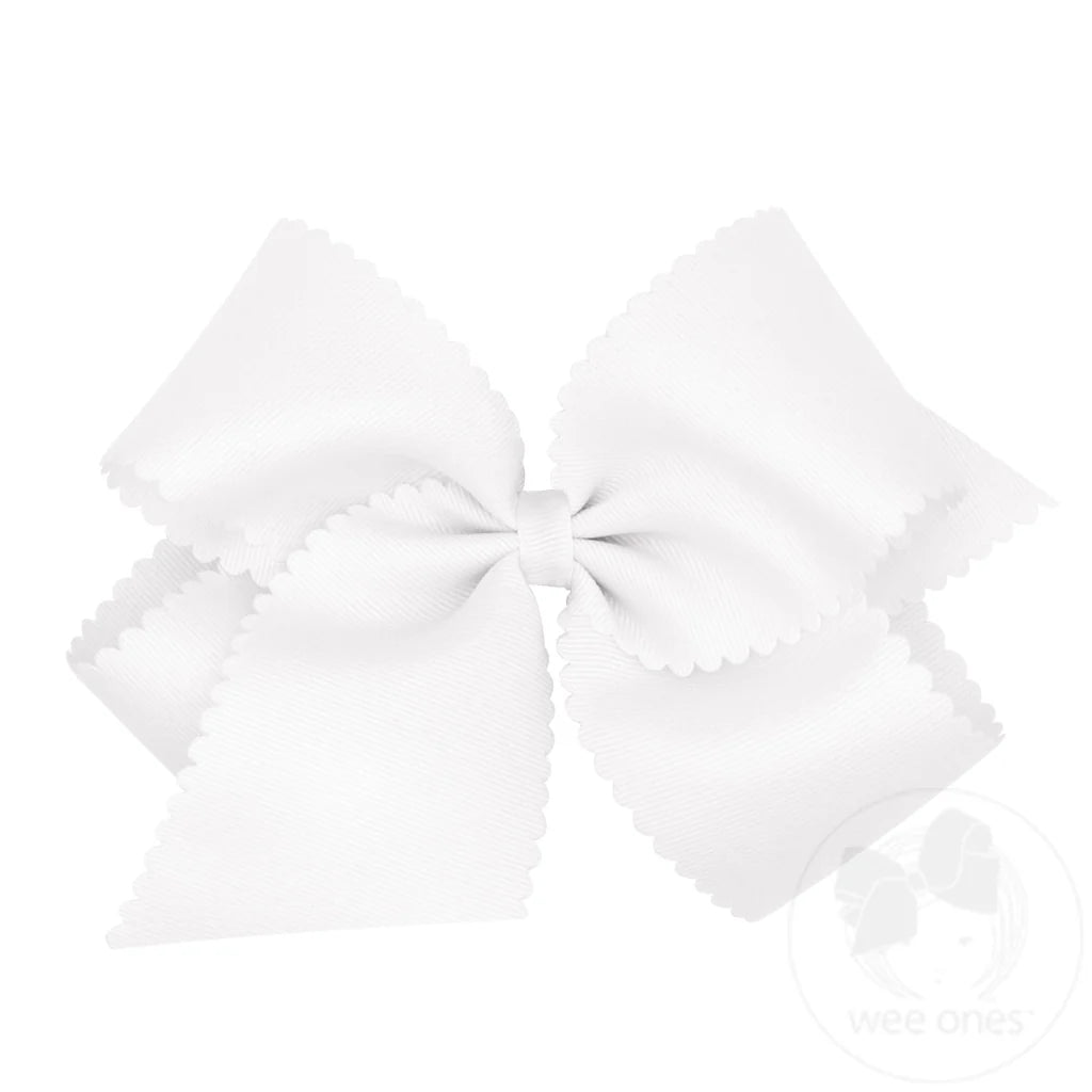 King Grosgrain Hair Bow Scalloped Edge | White