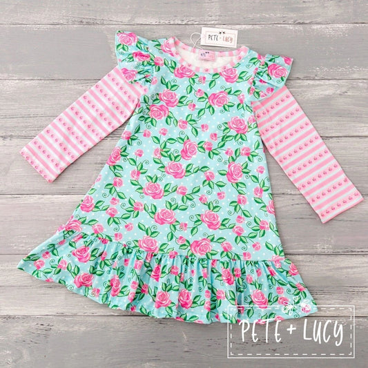 Pete and Lucy Antique Flowers Dress 7/8, 10/12
