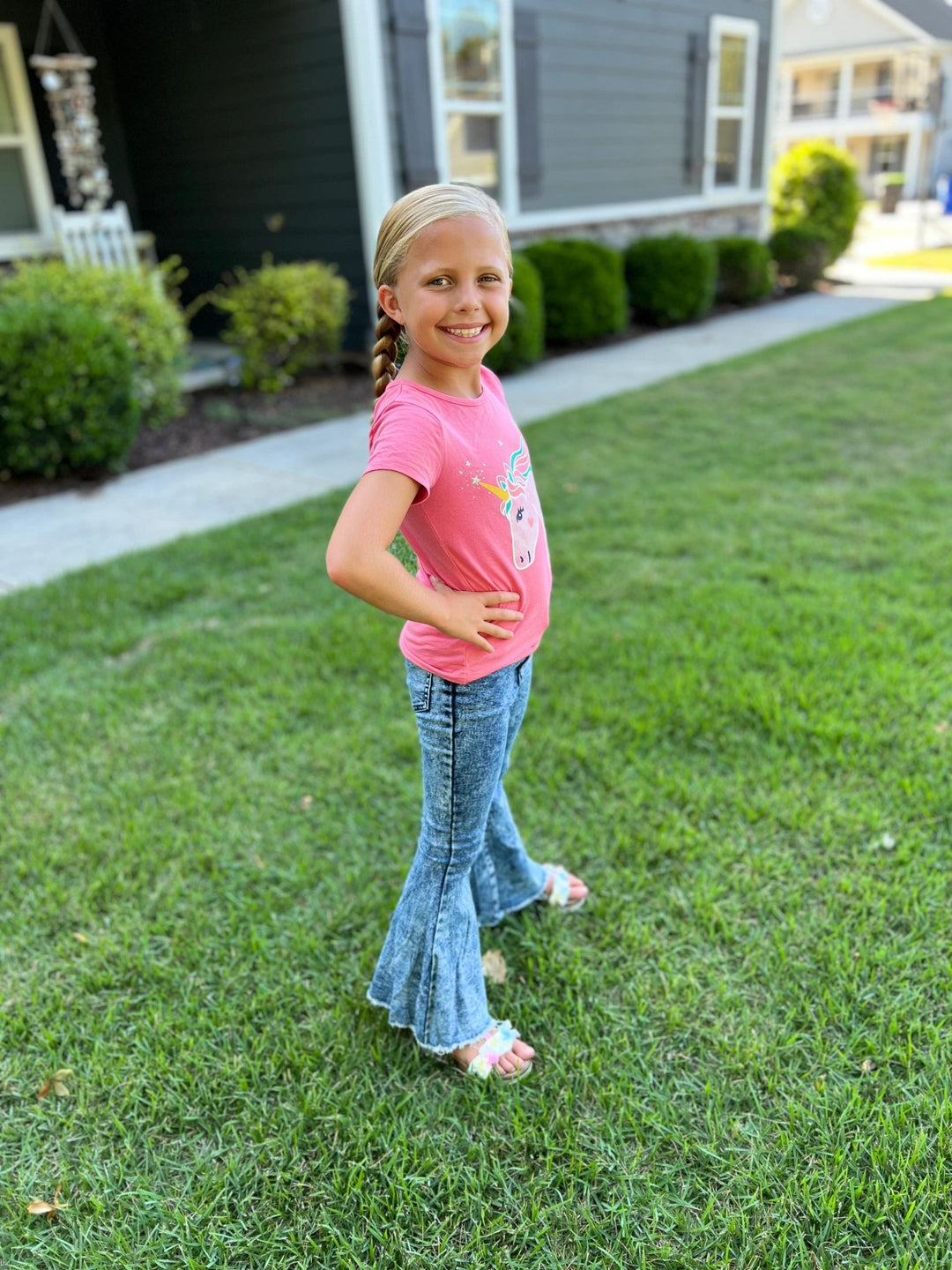 Girls Stonewashed Flare Denim Jeans: 4T, 6/7