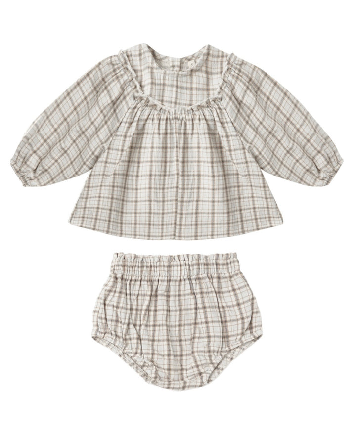 Baby and Toddler Girls Mia Top + Bloomer Set | Blue Plaid