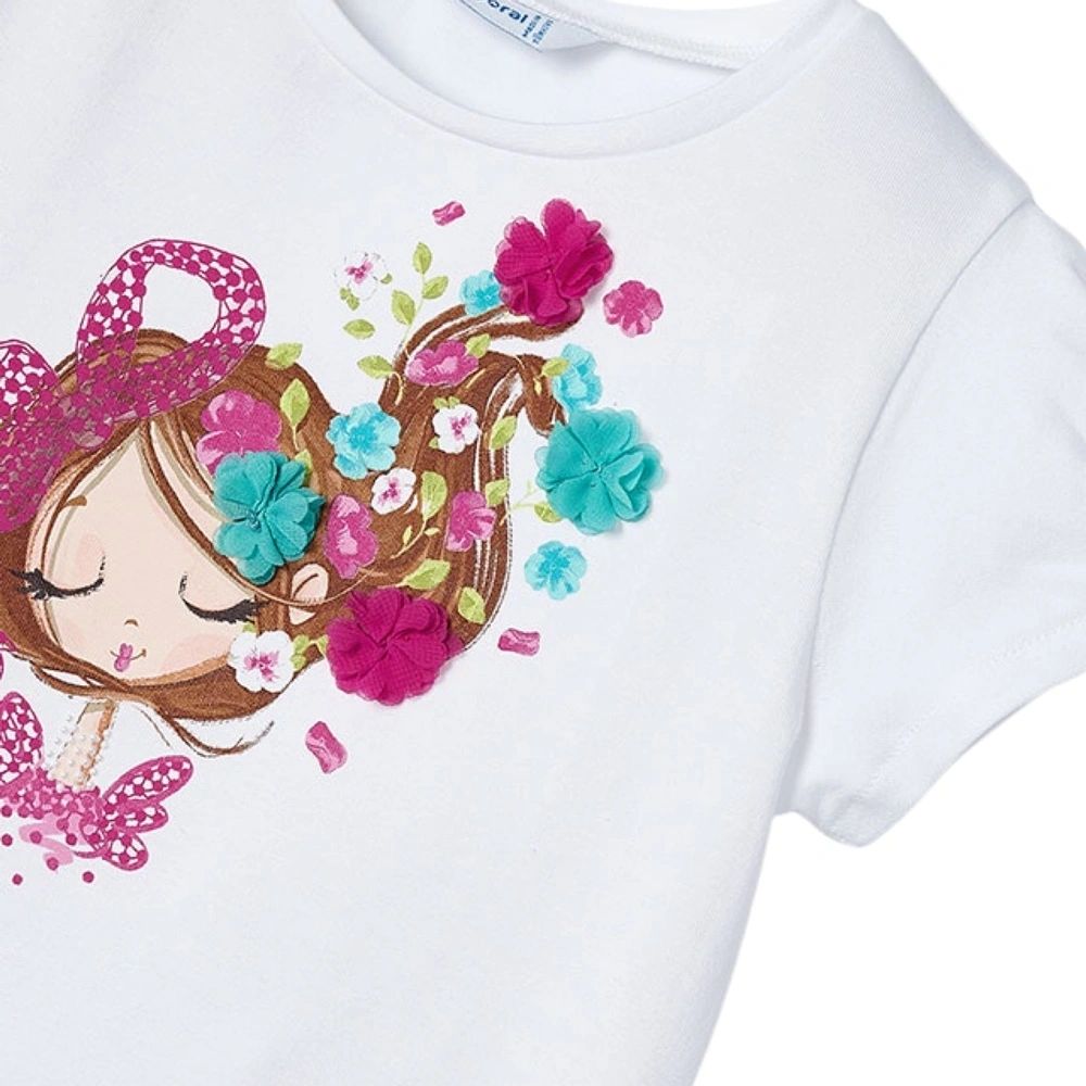 Mayoral Girls Flower Princess White T-Shirt: 8