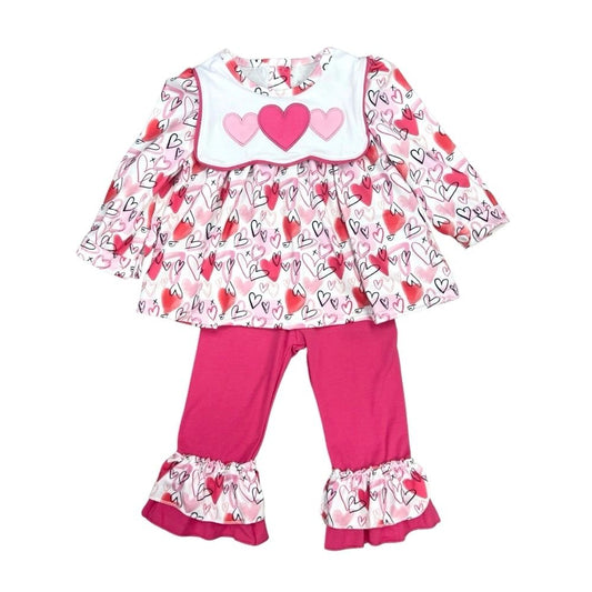 Pink Embroidered Hearts Valentines Pant Set: 12M,3,4