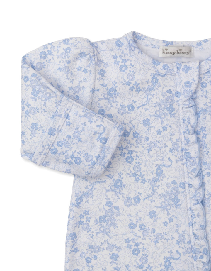 Old English Roses Baby Footie w/ Zip - Light Blue