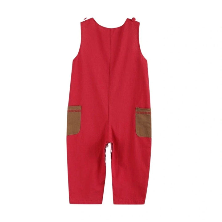 Red Reindeer Pocket Christmas Boys Overalls