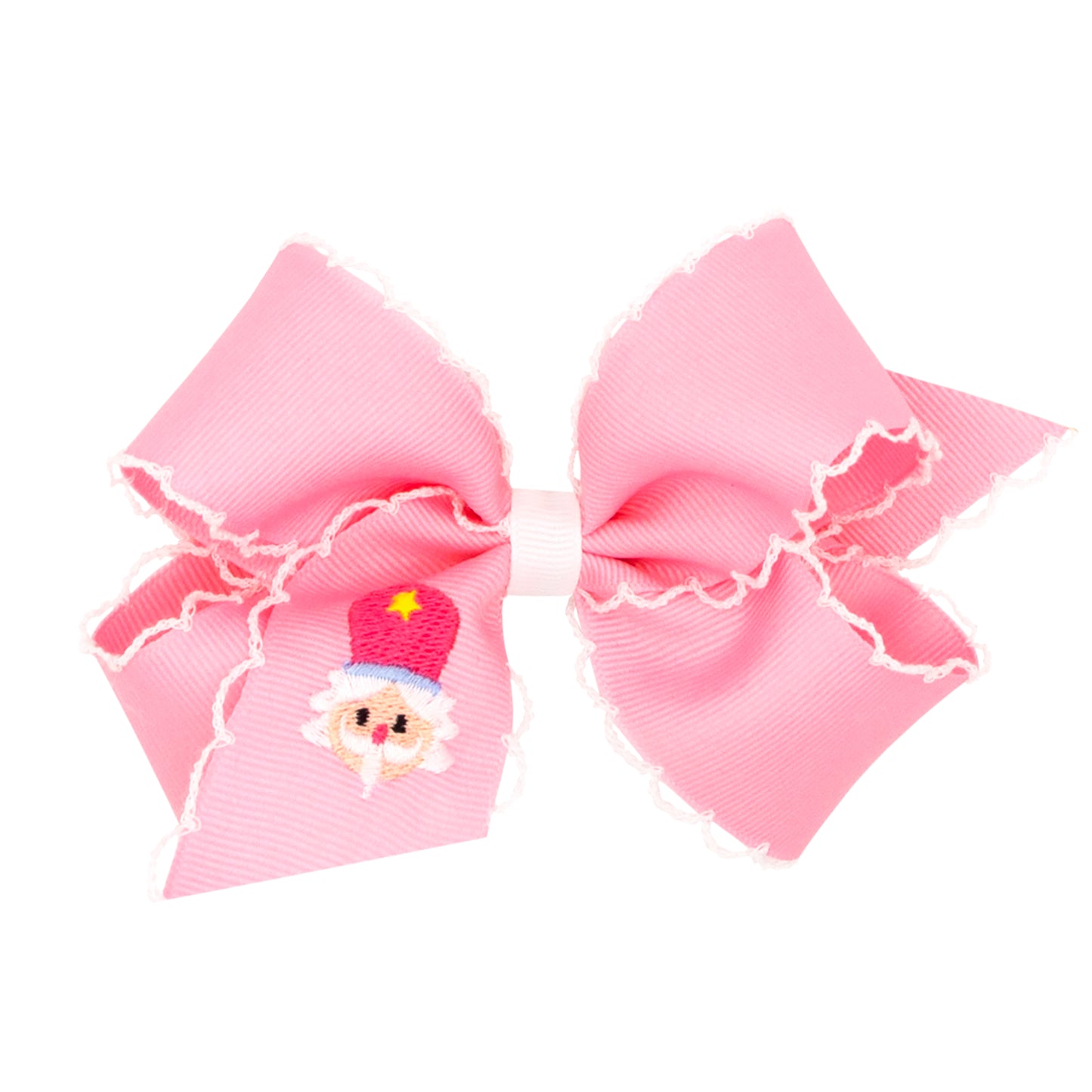 Medium Grosgrain Hair Bow with Moonstitch Edge and Holiday-themed Nutcracker Embroidery