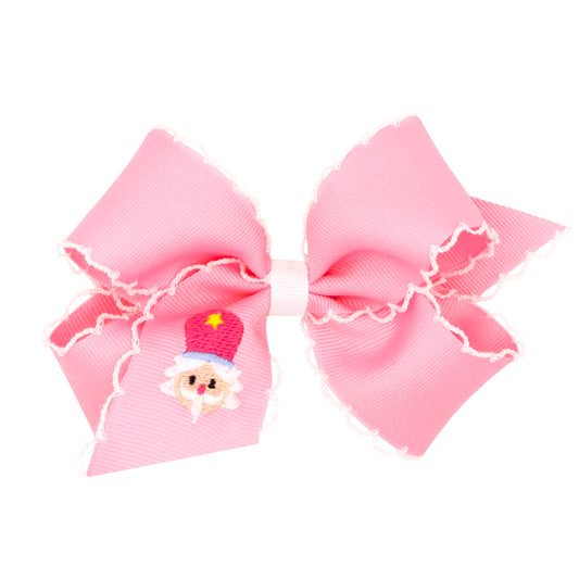 Medium Grosgrain Hair Bow with Moonstitch Edge and Holiday-themed Nutcracker Embroidery