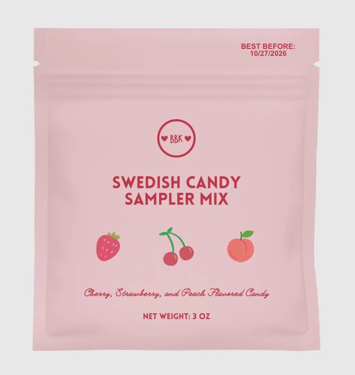 Swedish Candy Sampler Mix - Peach, Strawberry, Cherry 3oz.