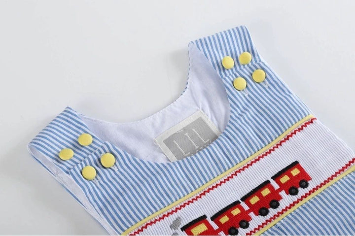 Train Smocked Romper Shortalls: 6-12M, 18-24M