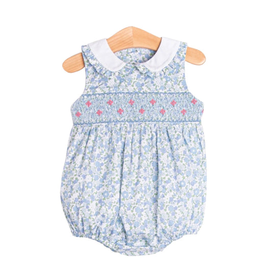 Blue Floral Smocked Infant Bubble: 9M, 18M, 3T