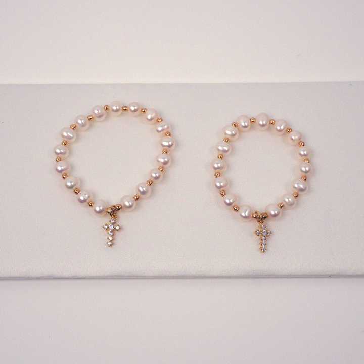 MARCELA - Fancy Jeweled Cross Water Pearl Bracelet