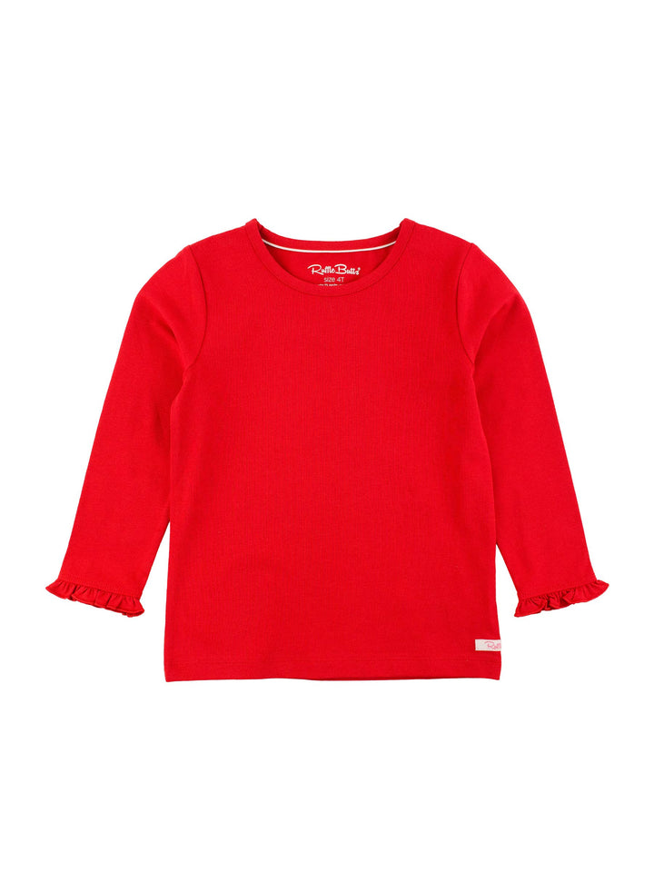 Girls Red Knit Long Sleeve Ruffle Sleeve Top