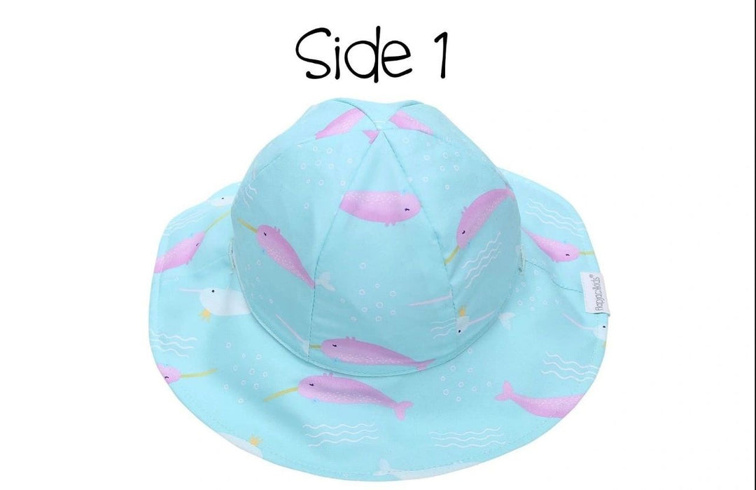 Flapjacks Kids UPF50+ Patterned Sun Hat - Narwhal/Starfish: 0-6M, 6-24M