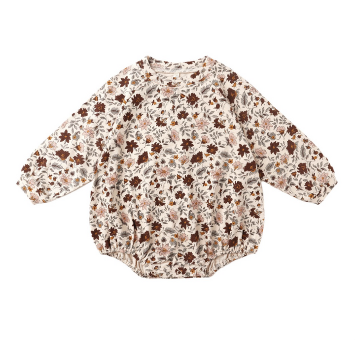 Crewneck Baby Romper Posy: Antique