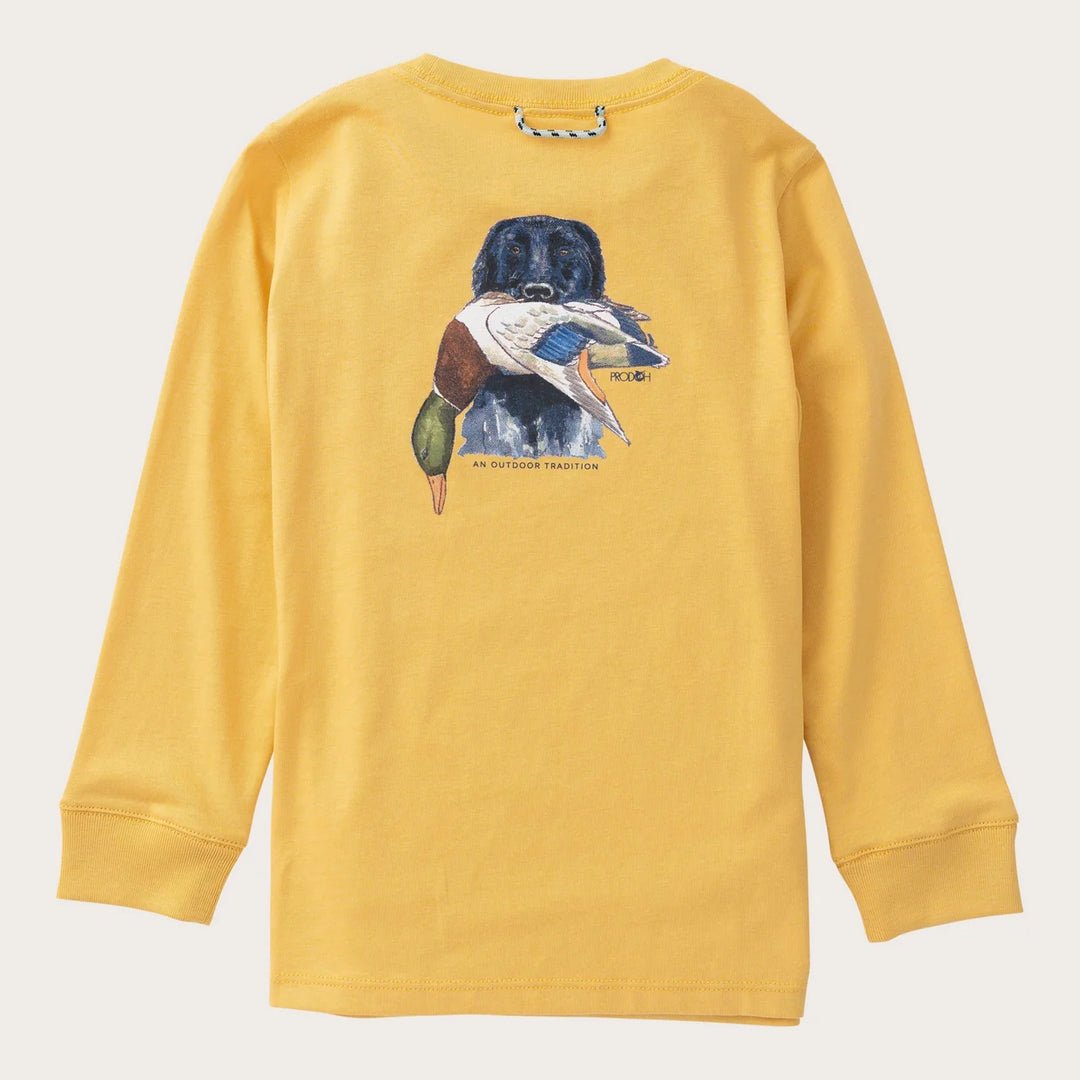Boys Long Sleeve Cotton T-shirt | Ochre Duck Hunting Dog Art