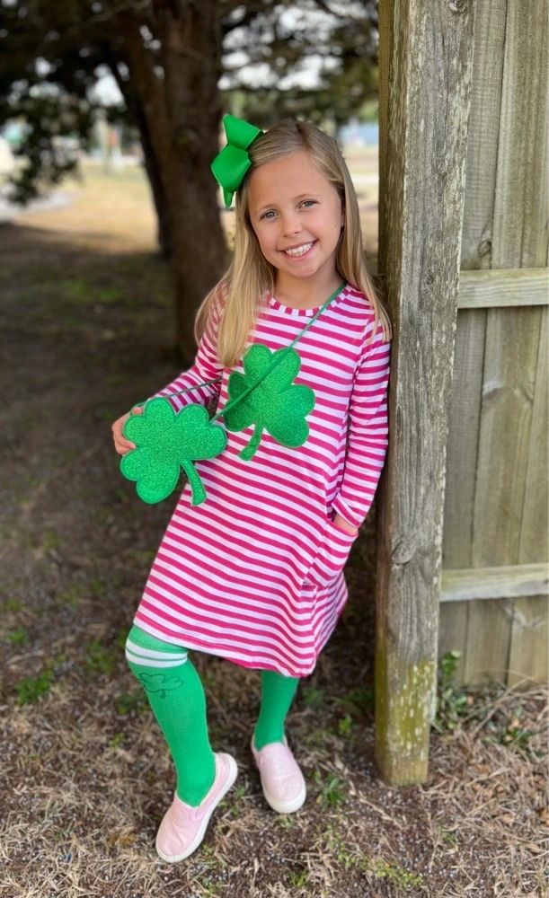 St. Patrick’s Shamrock Sparkle and Pink Stripes Dress - 3 pc Set: 5