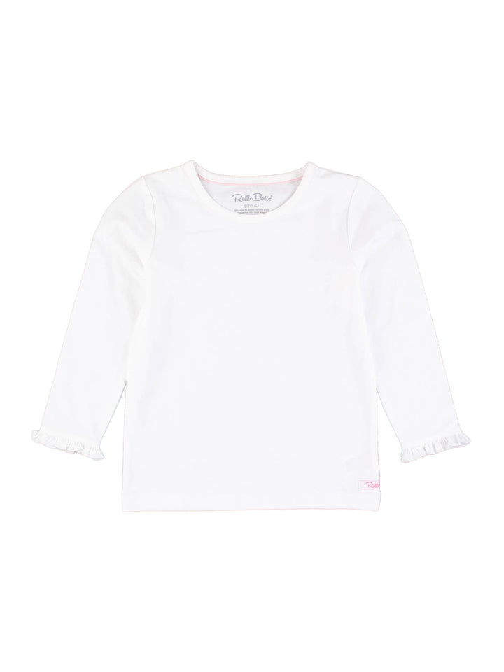 Girls White Knit Long Sleeve Ruffle Sleeve Top