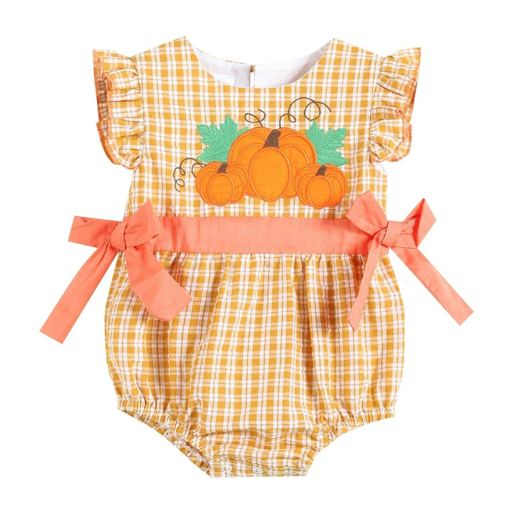 Orange Gingham Pumpkin Bubble Romper: 6-12M