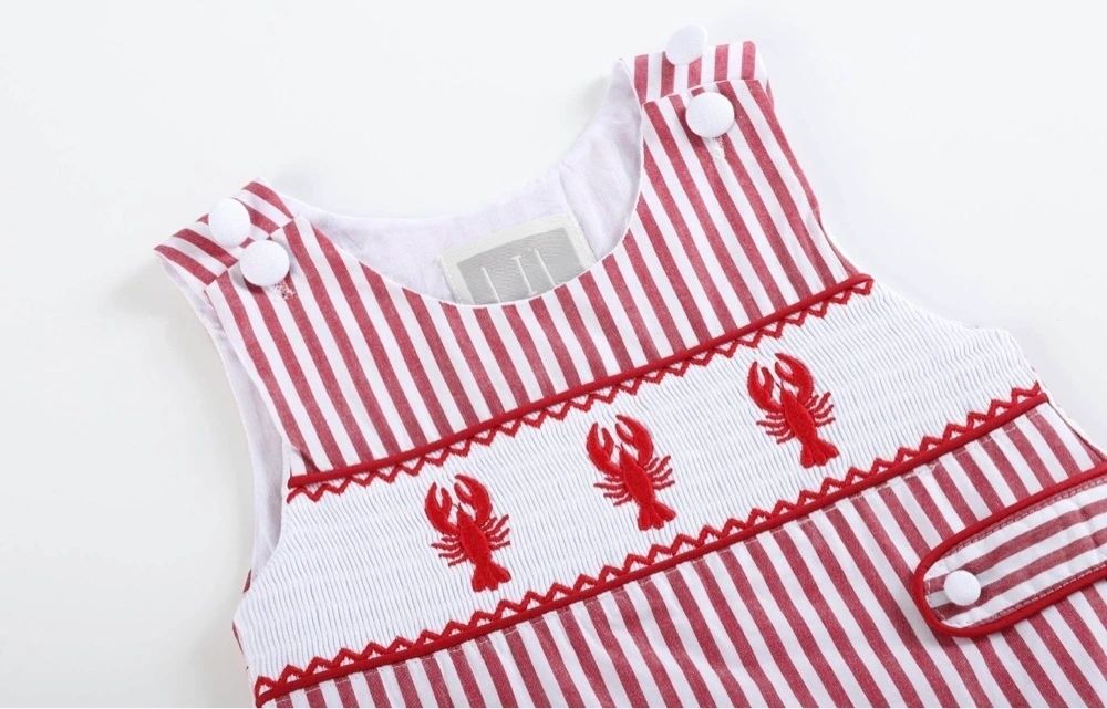 Red Striped Crawfish Smocked Shortalls 6-12M, 12-18M