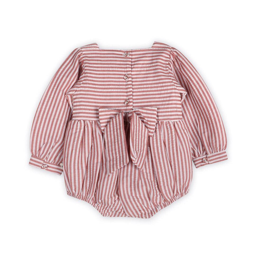 Siena Striped Embroidered Baby Romper & Headband Set (Organic Cotton): 0-3M, 6-12M