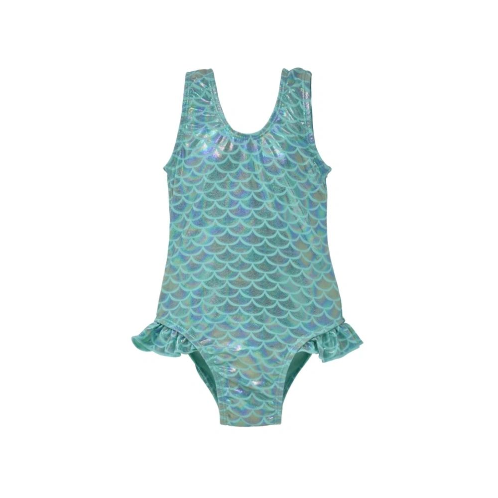 Green Shimmer Mermaid Girls Ruffle Swimsuit