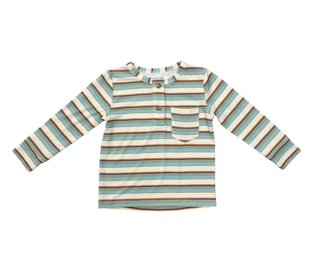 Boys L/S Henley Shirt | Blue Haze Multi Stripe