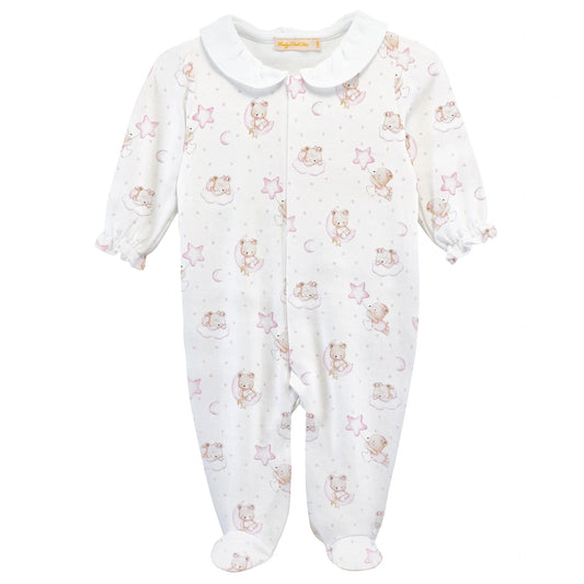 Baby Club Chic Sleep Tight Bear Pink Footie with Round Collar - Pima Cotton