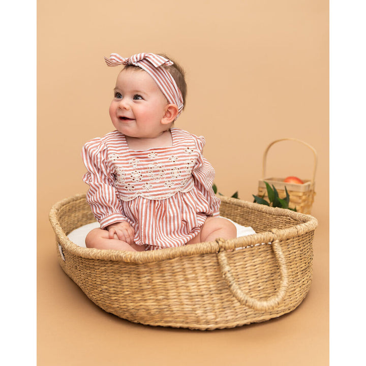 Siena Striped Embroidered Baby Romper & Headband Set (Organic Cotton): 0-3M, 6-12M