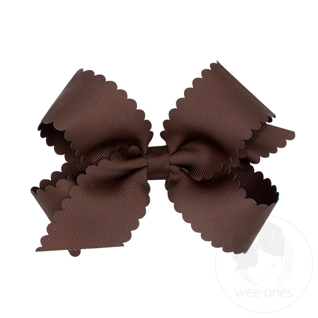 Medium Grosgrain Hair Bow with Scalloped Edge | Coffee