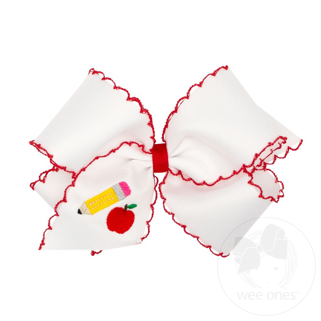 King Back to School Moonstitch Pencil Embroidered Hair Bow