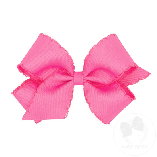 Medium Grosgrain Hair Bow with Matching Moonstitch Edge -Hot Pink