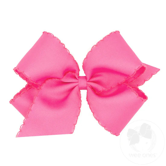 King Grosgrain Hair Bow with Matching Moonstitch Edge - Hot Pink