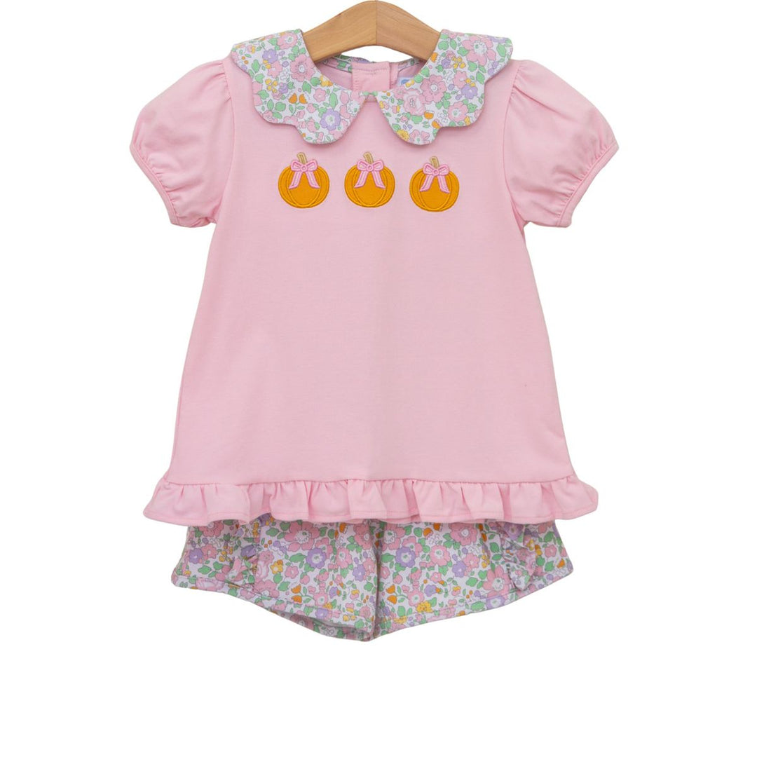 Girls Pumpkin Floral Short Set
