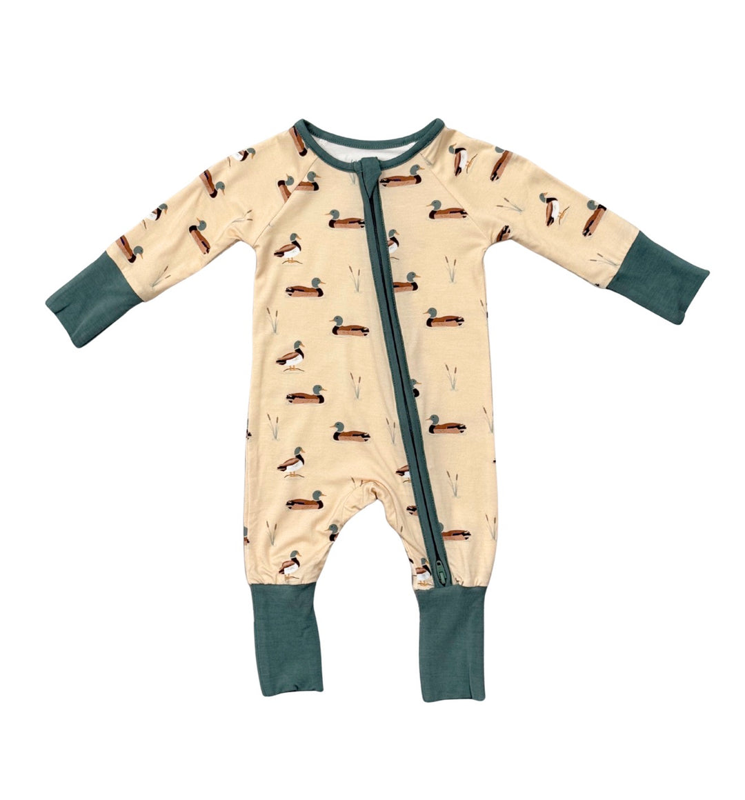 Long Sleeve Zip Romper | Mallard Ducks