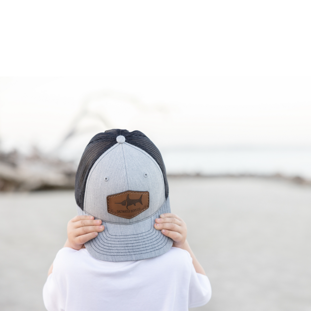 Saltwater Boys Leather Logo Hat Grey