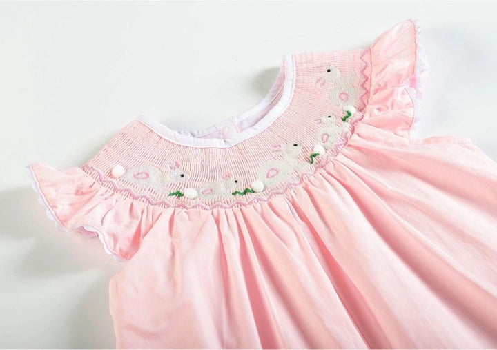 Light Pink Easter Bunny Smocked Playsuit: 18-24M