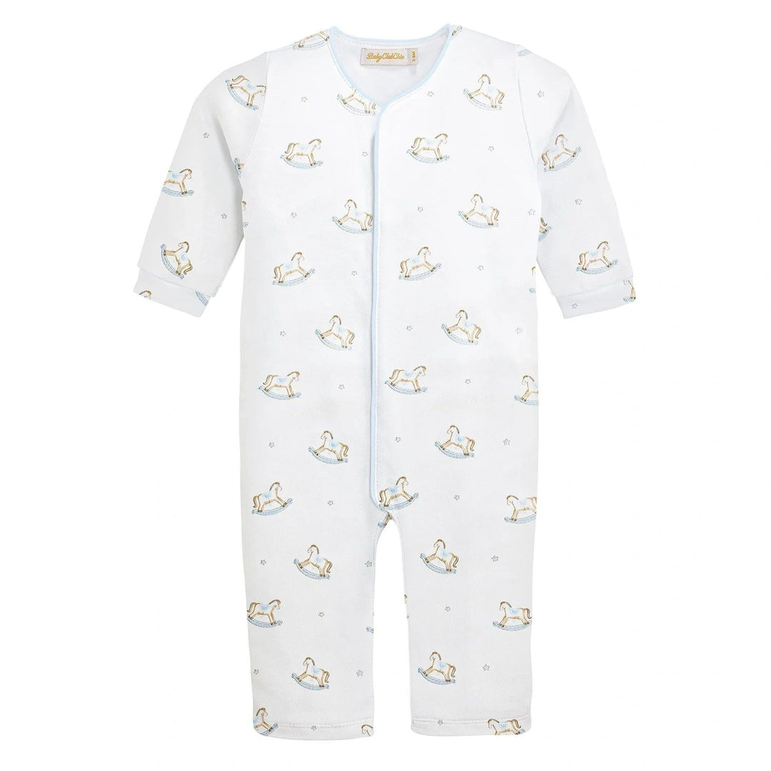 Cute Rocking Horse Blue Boys Coverall Pima Cotton