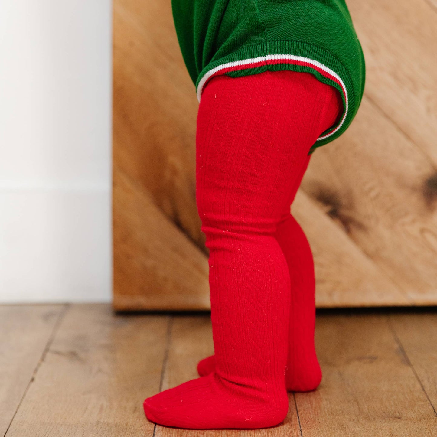 Little Stocking Co. - Bright Red Cable Knit Tights