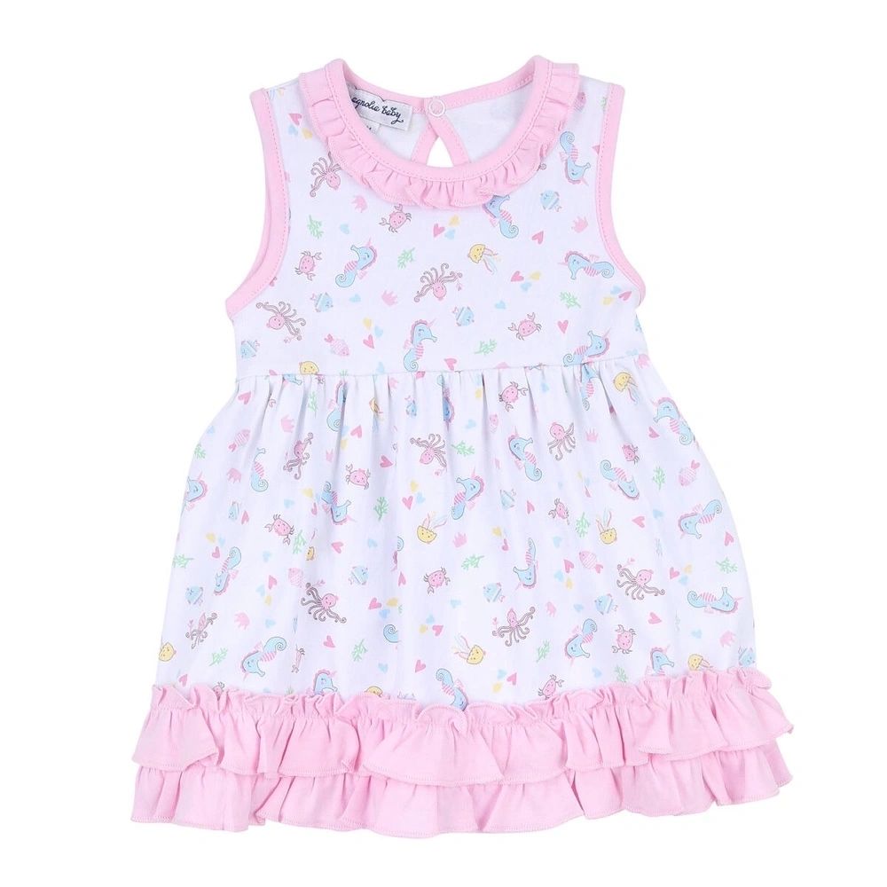 Ocean Bliss Pink Sleeveless Infant Dress Set with White Bloomer: 6M, 24M