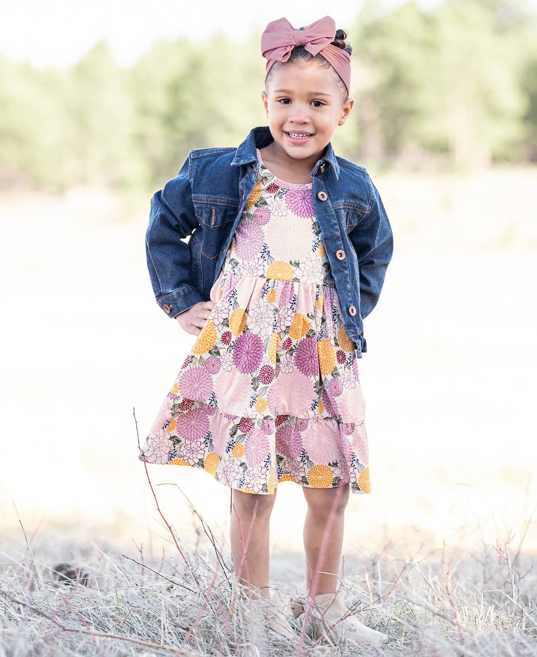 RuffleButts + RuggedButts - Girls Medium Wash Ruffle Denim Jacket